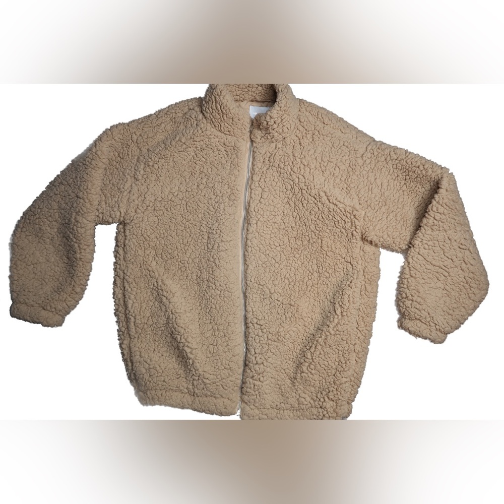 Furry tan zip up coat NINE WEST size XS